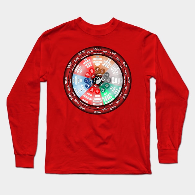 Chinese Biological Body clock 24h Red Long Sleeve T-Shirt by PixelkaArt